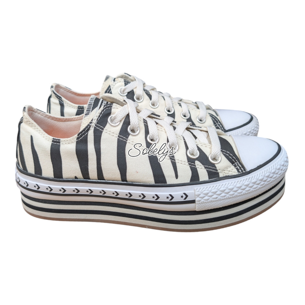 Converse Chuck Taylor Low Striped Platform Sunblocked Zebra Sneaker Womens 7.5